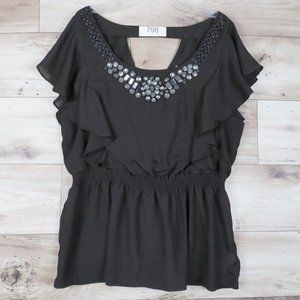 Faith 21* Women's Short Sleeve Boat Neck Cut Out Back Smock Waist Blouse~Size 2X